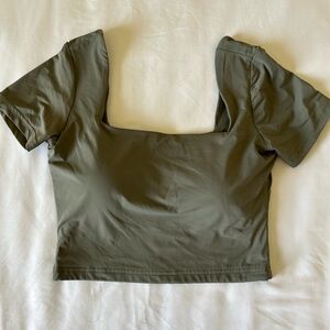 Klassy Network Olive Green Square Neck Crop Top